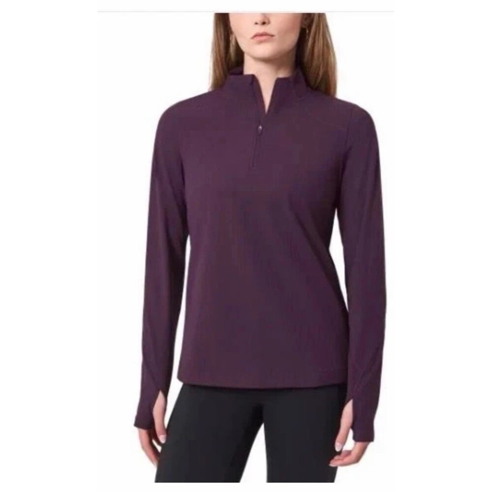 Mondetta 1/4 Zip Active Ribbed Top Plum Women's Size M Activewear